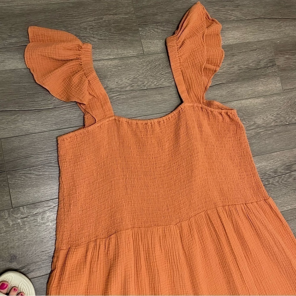Madewell Lightspun Lucie Flutter Sleeve Jumpsuit Womens Orange Gauze Knit Sz 26W - Picture 10 of 11